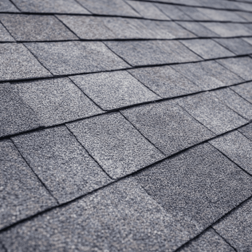 Detailed close-up of dark gray architectural roof shingles texture installed by Bluebeam Group in Orange County NJ