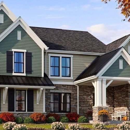 Elegant large residential home with premium dark roof and autumn curb appeal by Bluebeam Group in Orange County NJ